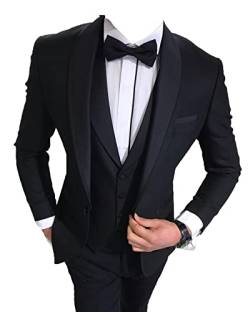 Slim Fit 1 Knopf Anzug Set für Herren 3-teiliges Blazerkleid für Trauzeugen Formelle Jacken Weste und Hosen Hochzeitsfest-Sets (M,Schwarz) von Generisch