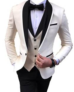Slim Fit 1 Knopf Anzug Set für Herren 3-teiliges Blazerkleid für Trauzeugen Formelle Jacken Weste und Hosen Hochzeitsfest-Sets (XS,Weiß) von Generisch