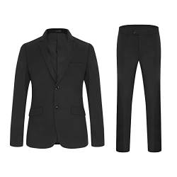 Slim Fit 2 Teiliges Anzug Set für Herren Solide Formelle Business Blazer mit Zwei Knöpfen Leichte, Stilvolle Party Jacken Hosen Sets (Schwarz,70) von Generisch