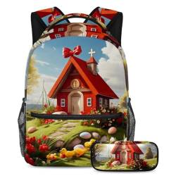 Smart Choice for Students, 2-teiliges Kinder-Schulranzen-Set mit Reisetasche, rotes Osterkreuz-Haus, mehrfarbig, B：29.4x20x40cm P：19x7.5x3.8cm, Tagesrucksäcke von Generisch