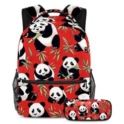 Smart Choice für Schüler, 2-teiliges Kinder-Schulranzen-Set mit Reisetasche, niedlicher Panda auf Rot, mehrfarbig, B：29.4x20x40cm P：19x7.5x3.8cm, Tagesrucksäcke von Generisch