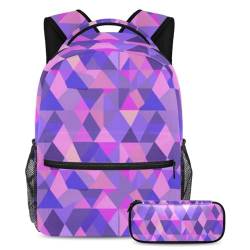 Smart Choice für Schüler, 2-teiliges Kinder-Schulranzen-Set mit Reisetasche, violettes Dreieck, geometrisches Muster, mehrfarbig, B：29.4x20x40cm P：19x7.5x3.8cm, Tagesrucksäcke von Generisch