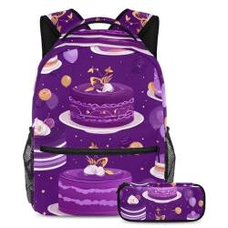 Smart Choice für Schüler, 2-teiliges Schulranzen-Set für Kinder, mit Reisetasche, violettes Dessert-Muster, mehrfarbig, B：29.4x20x40cm P：19x7.5x3.8cm, Tagesrucksäcke von Generisch
