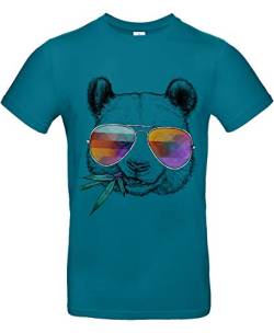 Smilo & Bron Herren T-Shirt mit Motiv Cool Panda Bedruckt Türkis Diva Blue XL von Generisch