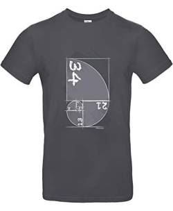 Smilo & Bron Herren T-Shirt mit Motiv Fibonacci Bedruckt Grau Dark Grey XXL von Generisch