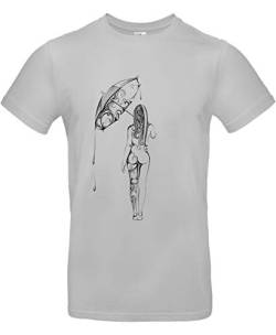 Smilo & Bron Herren T-Shirt mit Motiv Mädchen Regenschirm Bedruckt Grau Pacific Grey M von Generisch