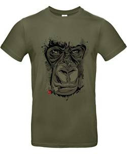 Smilo & Bron Herren T-Shirt mit Motiv Munky Giga Bedruckt Grün Urban Khaki XL von Generisch