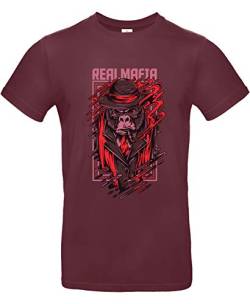 Smilo & Bron Herren T-Shirt mit Motiv Real Mafia Bedruckt Rot Burgundy XL von Generisch