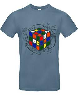 Smilo & Bron Herren T-Shirt mit Motiv Rubikcube Bedruckt Blau Stone Blue XL von Generisch