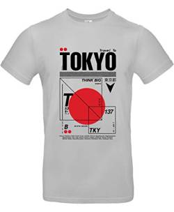 Smilo & Bron Herren T-Shirt mit Motiv Tokyo Bedruckt Grau Pacific Grey L von Generisch