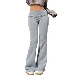 Solid Flare Sweatpants für Damen, Glockenunterteil, niedrige Taille, dehnbare Anzughose, weites Bein, Bootcut, Bootleg, Yogahose, Baggy-Sweathose für Damen, Schlag-Leggings, Laufhose, grau, S von Generisch