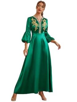 Solides bedrucktes Abendkleid, Partykleid, Puffärmel, marokkanischer Kaftan, Satin, lange Kleider für Damen, Gn Kleid, Medium von Generisch