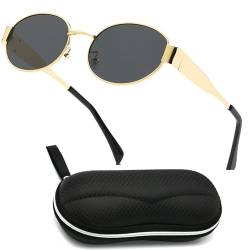 Sonnenbrille Damen, Modische Ovale Metall-Sonnenbrillen für Damen und Herren im Retro-Stil, Ovale Metall-Sonnenbrillen für Damen mit Uv400-Schutz. von Generisch
