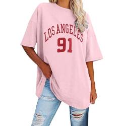 Sport Shirt Damen Oversize Oversized Rundhals Kurzarm Top Sommer T-Shirts Baumwolle Oberteile Frauen Breite Schulter T-Shirt Lockere Lässig Bluse von Generisch