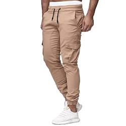 Sporthose Herren Lang, Jogginghose Freizeit Hosen Für Cargohose Wanderhose Outdoor Mit Vielen Taschen Elastische Taille Pants Kordelzug Carpenter Pants Wandern Thermo-Trekkinghose (XL, Khaki) von Generisch