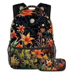 Starry Plants Travel in Style with This Backpack and Pencil Case Set, Perfect Book Bag for Students, Mehrfarbig Nr. 02, B：29.4x20x40cm P：19x7.5x3.8cm, Tagesrucksäcke von Generisch