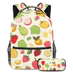 Stay Ahead of The School Fashion Game, 2-teiliges Kinder-Schulranzen-Set mit Rucksack und Federmäppchen, gelbes Obstmuster, mehrfarbig, B：29.4x20x40cm P：19x7.5x3.8cm, Tagesrucksäcke von Generisch