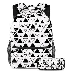 Stilvoller Reise-Rucksack mit Federmäppchen, die perfekte Büchertasche für Jungen, Mädchen und Teenager, Dreieck-geometrisches Muster, mehrfarbig, B：29.4x20x40cm P：19x7.5x3.8cm, Tagesrucksäcke von Generisch