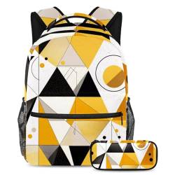 Stilvoller Reise-Rucksack mit Federmäppchen, die perfekte Büchertasche für Jungen, Mädchen und Teenager, Gelb, abstrakt, geometrisch, mehrfarbig, B：29.4x20x40cm P：19x7.5x3.8cm, Tagesrucksäcke von Generisch
