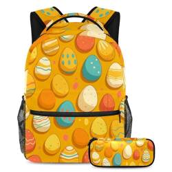 Stilvoller Reise-Rucksack mit Federmäppchen, die perfekte Büchertasche für Jungen, Mädchen und Teenager, Ostereier, Gelb, mehrfarbig, B：29.4x20x40cm P：19x7.5x3.8cm, Tagesrucksäcke von Generisch