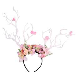 Stirnband mit floralem Elchhorn für Damen, Hirschgeweih, Haarband, Blumengirlande, Kopfbedeckung, Festival, Haarschmuck von Generisch