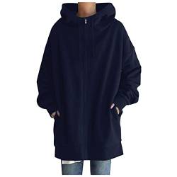 Sweatjacke Damen Lang Langarm Outdoor Herbst Winter mit Kapuze Outerwear Sweatshirt Jacke Lang mit Reißverschluss Günstig XXL Pullover Hoodie Jacke Elegant Sport Dünn Oversize Sweatjacke Kapuzenjacke von Generisch