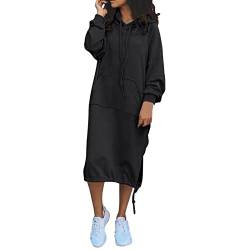 Sweatshirtkleid Damen Lang Oversize Schwarz Langarm Grün Grün Herbst Große Größen Sweatkleid Sweatshirt Kleid Mit Kapuze Taschen Vintage Baumwolle Hoodie Kleid Kapuzenkleid Pulloverkleid von Generisch