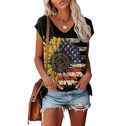 T Shirt Damen Sommer V Ausschnitt Bedruckte Lässig Kurz T-Shirt Oberteile Leichte Baumwolle Tshirt Shirts Locker Strand Tank Top T-Shirts von Generisch