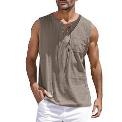 Tank Top Herren Baumwolle Leinen Unterhemd Herren Weiss Ärmelloses V-Neck Solid Sports Tank Tops Atmungsaktiv Tank Top Sommer Männer Tanktops T-Shirt Leicht und Schnelltrocknend Tankshirt von Generisch