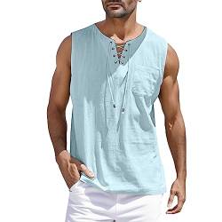 Tank Top Herren Baumwolle Leinen Unterhemd Herren Weiss Ärmelloses V-Neck Solid Sports Tank Tops Atmungsaktiv Tank Top Sommer Männer Tanktops T-Shirt Leicht und Schnelltrocknend Tankshirt von Generisch