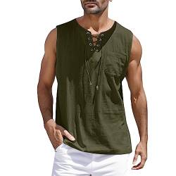 Tank Top Herren Baumwolle Leinen Unterhemd Herren Weiss Ärmelloses V-Neck Solid Sports Tank Tops Atmungsaktiv Tank Top Sommer Männer Tanktops T-Shirt Leicht und Schnelltrocknend Tankshirt von Generisch