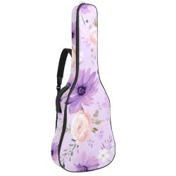 Tasche für Akustikgitarre, groß, universal, passend für 40/41/42 Zoll für Mann und Frau, wasserdichte Gitarren-Gigbag mit gepolstertem Schutz, mehrere Taschen, Gitarren-Rucksack, lila Blumenmuster, von Generisch