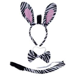 Tier-Zebras-Stirnbänder für Damen, Zebras, Fliege, Cartoon-Ohren, Haarreif, Zebras, Schwanz, Haarband, Kopfbedeckung, Styling-Werkzeuge von Generisch
