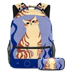 Tiger Baby Silhouetten Rucksack mit Federmäppchen, stilvolles und funktionales Set für Jungen, Mädchen, Teenager, Mehrfarbig Nr. 04, B：29.4x20x40cm P：19x7.5x3.8cm, Tagesrucksäcke von Generisch