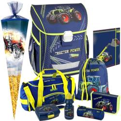 Traktor - Bulldog - Spirit Cool Schulranzen-Set 10tlg. mit Federmappe, Sporttasche, Brustbeutel, Brotdose und Trinkflasche - Schultüte gratis dazu von Generisch