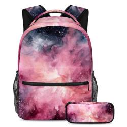 Trendiger Rucksack mit Federmäppchen-Set, perfekt für Jungen, Mädchen und Teenager, Pink Galaxy, mehrfarbig, B：29.4x20x40cm P：19x7.5x3.8cm, Tagesrucksack von Generisch