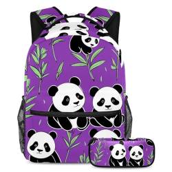 Trendiges 2-teiliges Schultaschen-Set für Jungen, Mädchen, Teenager, ein Muss für Reisen, Büchertasche für Schüler, niedlicher Panda auf Lila, mehrfarbig, B：29.4x20x40cm P：19x7.5x3.8cm, von Generisch