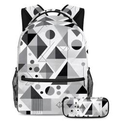 Ultimate Travel Book Bag for Students, Stylish Backpack with Pencil Case Included, Grey Abstract Geometric, mehrfarbig, B：29.4x20x40cm P：19x7.5x3.8cm, Tagesrucksäcke von Generisch