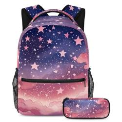 Ultimativer Schulstil, Rucksack mit Federmäppchen, das perfekte Set für Jungen, Mädchen und Teenager, rosa Sternenhimmel, mehrfarbig, B：29.4x20x40cm P：19x7.5x3.8cm, Tagesrucksäcke von Generisch