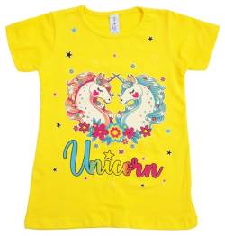 Unicorn Einhorn Kinder Mädchen Wende Pailletten Lang T-Shirt Bluse Kurzarm Tunika Gelb 3 von Generisch