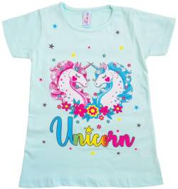 Unicorn Einhorn Kinder Mädchen Wende Pailletten Lang T-Shirt Bluse Kurzarm Tunika Türkis 6 von Generisch