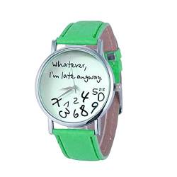 Unisex-Armbanduhr Analog Quarz Mit glattem Lederband für Damen, minimalistisches Zifferblatt, modische Quarz-Geschenk-Damenuhr Damen Perlen (Green-a, One Size) von Generisch