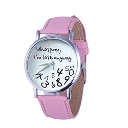 Unisex-Armbanduhr Analog Quarz Mit glattem Lederband für Damen, minimalistisches Zifferblatt, modische Quarz-Geschenk-Damenuhr Damen Perlen (Pink-a, One Size) von Generisch