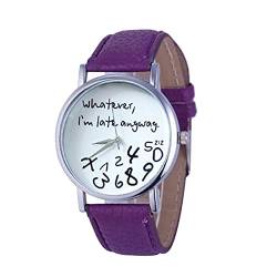 Unisex-Armbanduhr Analog Quarz Mit glattem Lederband für Damen, minimalistisches Zifferblatt, modische Quarz-Geschenk-Damenuhr Damen Perlen (Purple-a, One Size) von Generisch