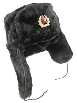 Uschanka mit Stern Russische Fellmütze Tschapka Wintermütze mit Ohrenklappen Ushanka Unisex (as3, Numeric, Numeric_54, Schwarz) von Generisch