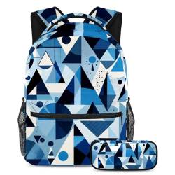 Verbessern Sie Ihren Stil, 2-teiliges Schulranzen-Set für Kinder, mit Reisetasche, für Studenten, blau, abstrakt, geometrisch, mehrfarbig, B：29.4x20x40cm P：19x7.5x3.8cm, Tagesrucksäcke von Generisch