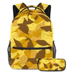 Verbessern Sie Ihren Stil, 2-teiliges Schulranzen-Set für Kinder, mit Reisetasche, für Studenten, gelbes Blattmuster, mehrfarbig, B：29.4x20x40cm P：19x7.5x3.8cm, Tagesrucksäcke von Generisch