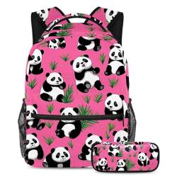 Vielseitig und stilvoll, Rucksack mit Federmäppchen, das ultimative Schulranzen-Set für Schüler, süßer Panda auf Rosa, mehrfarbig, B：29.4x20x40cm P：19x7.5x3.8cm, Tagesrucksäcke von Generisch