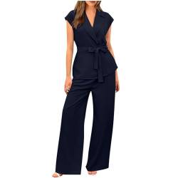 Warehouse Deals Angebote Zweiteiler Hosenanzug Damen Elegant Festlich Hochzeit Top Und Hose Business Outfit Einfarbig 2 Teiler Hausanzug Frauen Leicht Loose Anzug Modern Freizeitanzug Marine M von Generisch