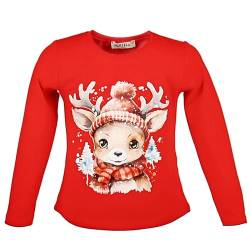 Weihnachtshirsch Langarmshirt für Mädchen | Rotes Baumwoll Festlich Weihnachten Sweatshirt I Weihnachtsmotiv Pullover Weihnachtspulli (DE/NL/SE/PL, Numerisch, 104, Regular, Pattern 1) von Generisch